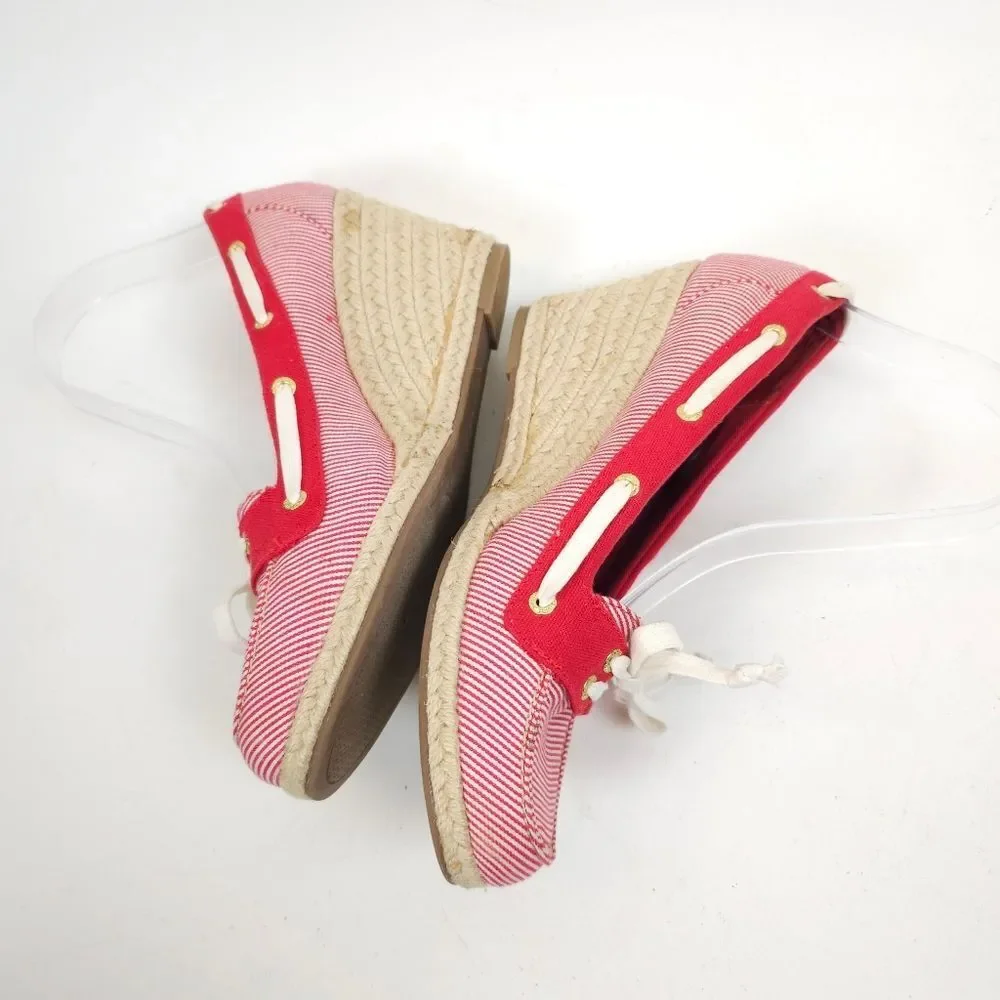 Sperry Clarens Womens Wedge Red white Striped Ropes Espadrilles shoes Size 9.5 M